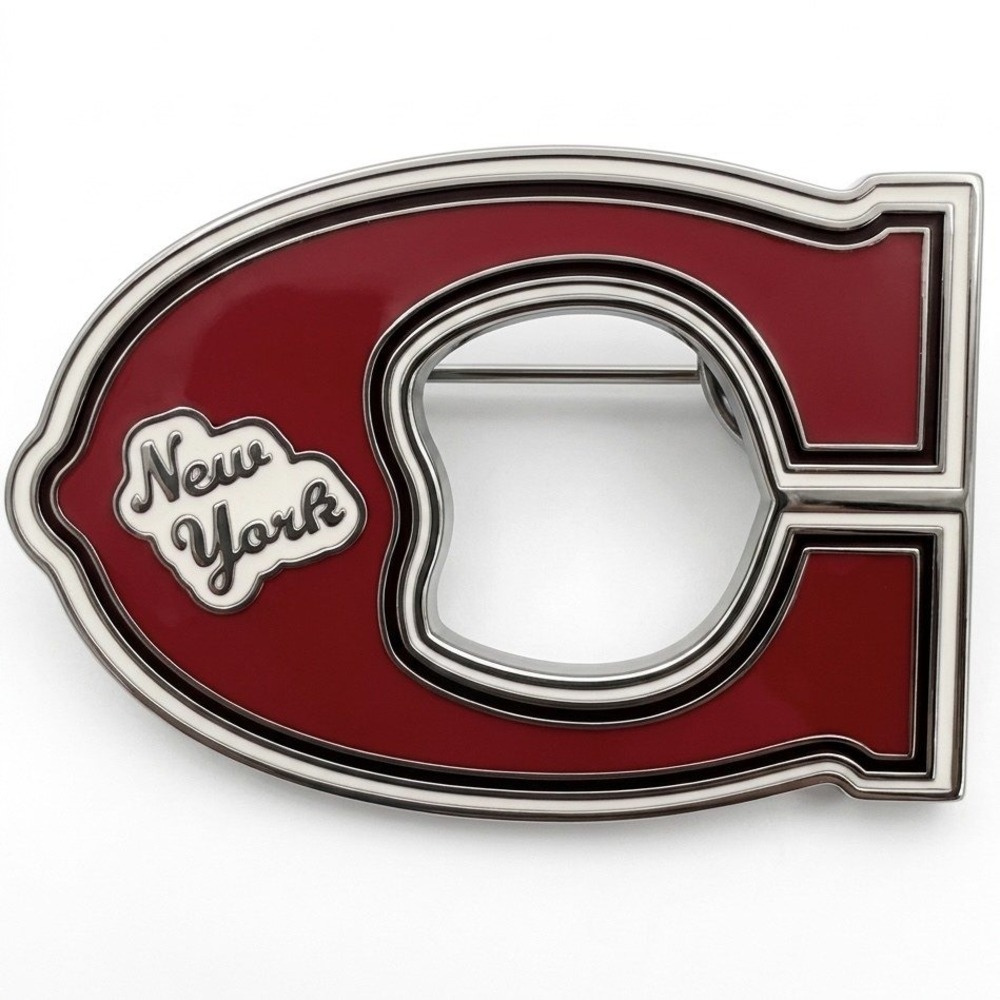 Coach New York Signature C Logo Enamel Brooch Pin Burgundy Silver Tone